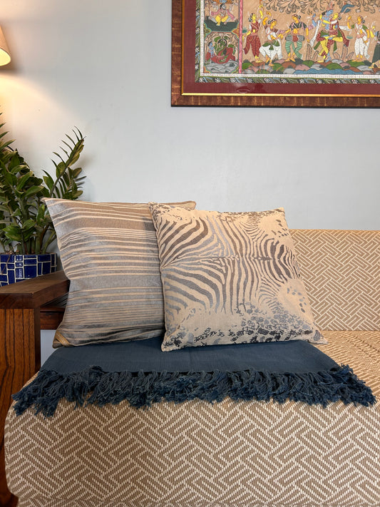 Grey Tiger-skin Embroidery Cushion Cover - 20" x 20"