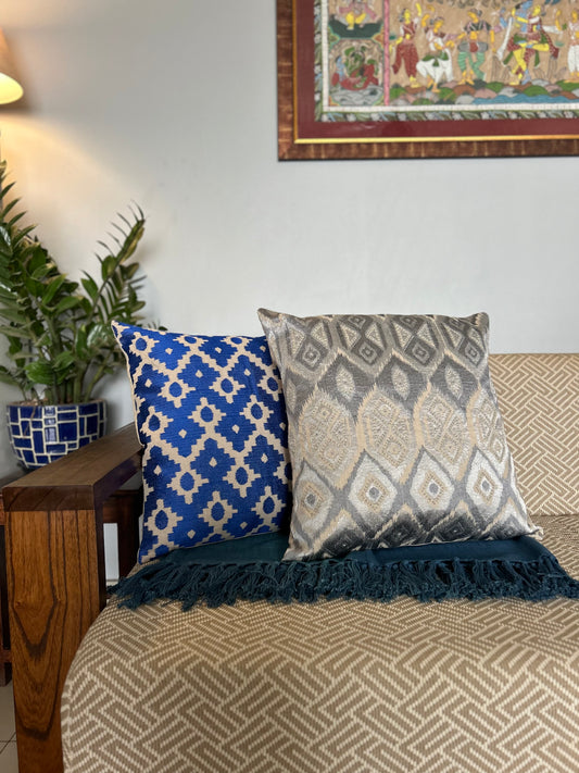 Grey Ikat Embroidery Cushion Cover - 20" x 20"