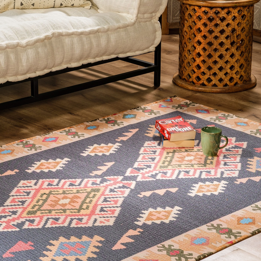 Digitally Printed Rug - Black Kilim