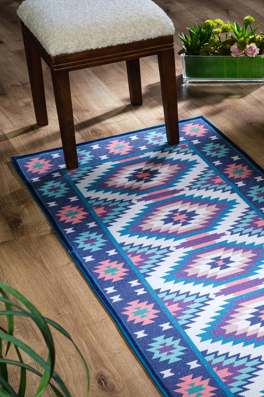 Digitally Printed Rug - Blue Kilim2