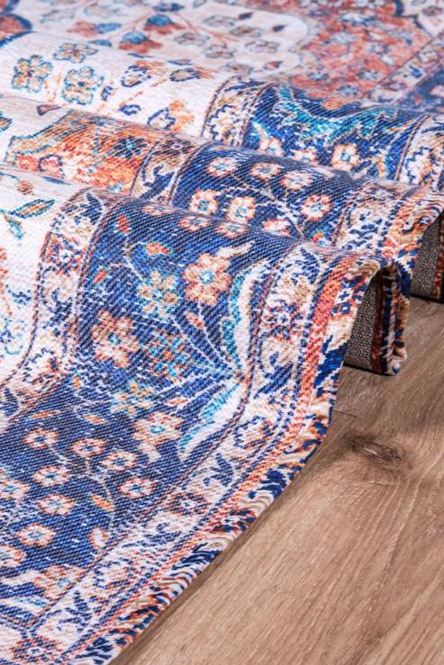 Digitally Printed Rug - Khaki-Blue Oriental_1