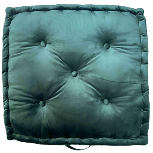 Floor Cushion - Bottle-Green Velvet - 20" X 20" X 4"