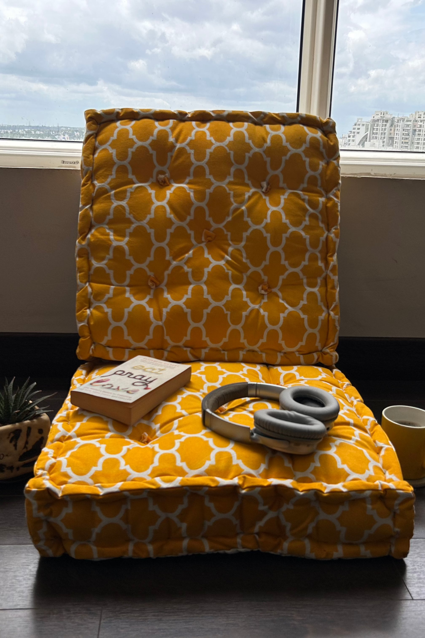 Floor Cushion - Mustard Quatrefoil - 20" X 20" X 4"