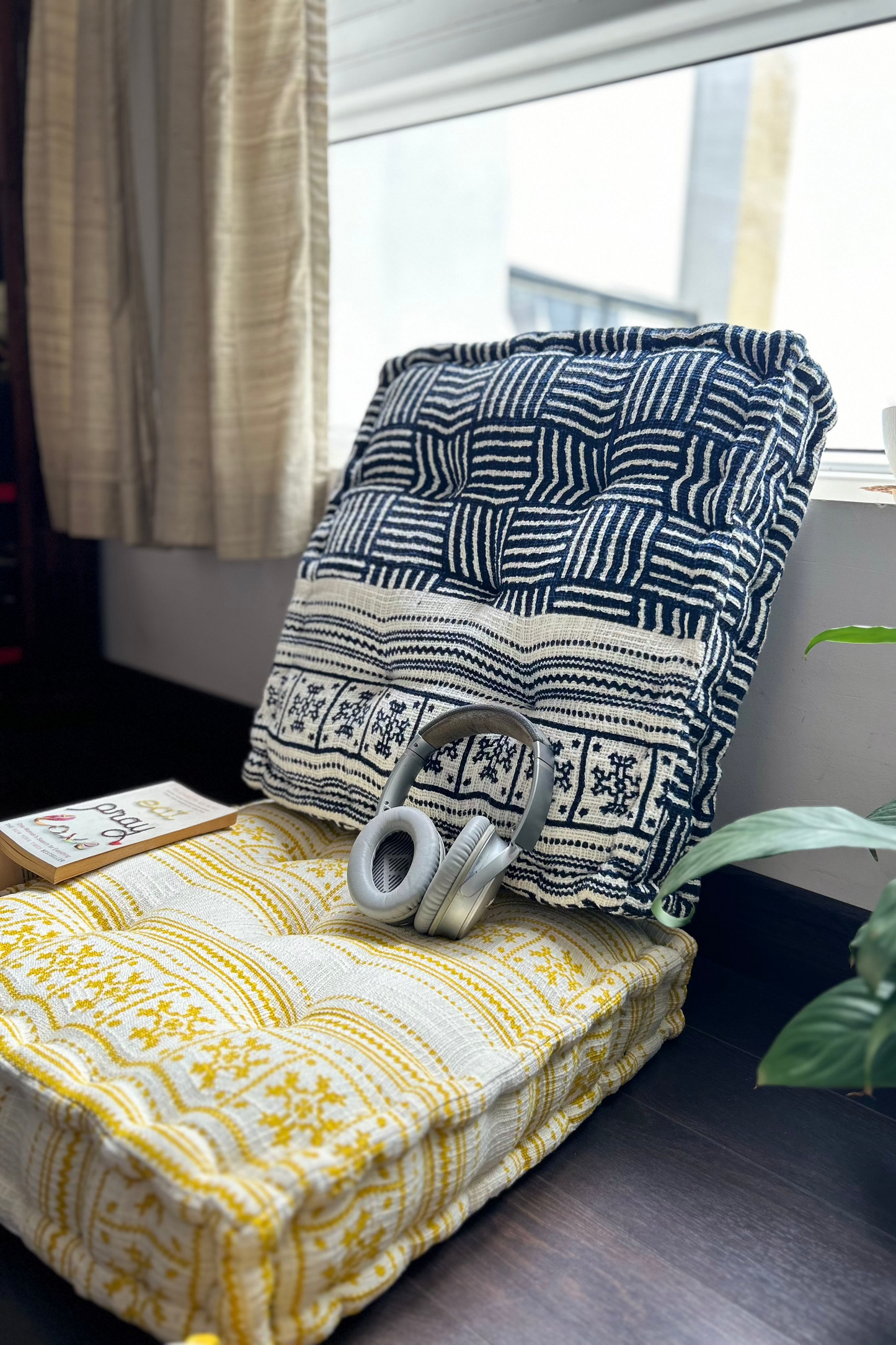 Floor Cushion - Mustard Tribal Print - 20" X 20" X 4"