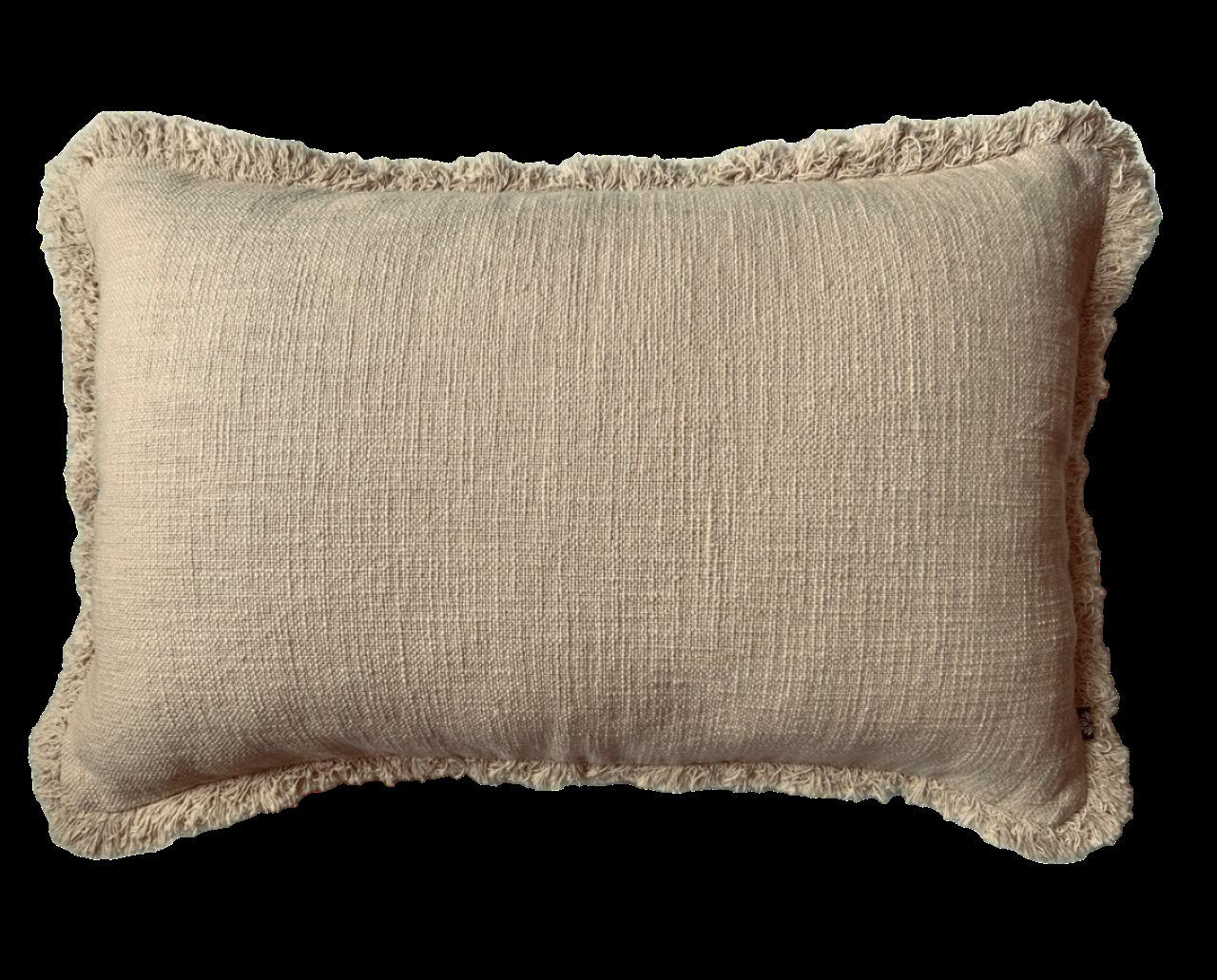 Solid Frayed-Edge Beige Lumbar / Throw Pillow - 16" x 24"