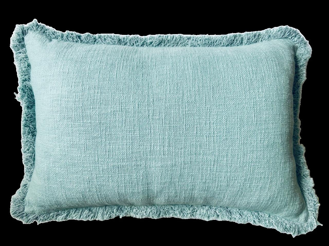 Solid Frayed-Edge Powder Blue Lumbar / Throw Pillow - 16" x 24"
