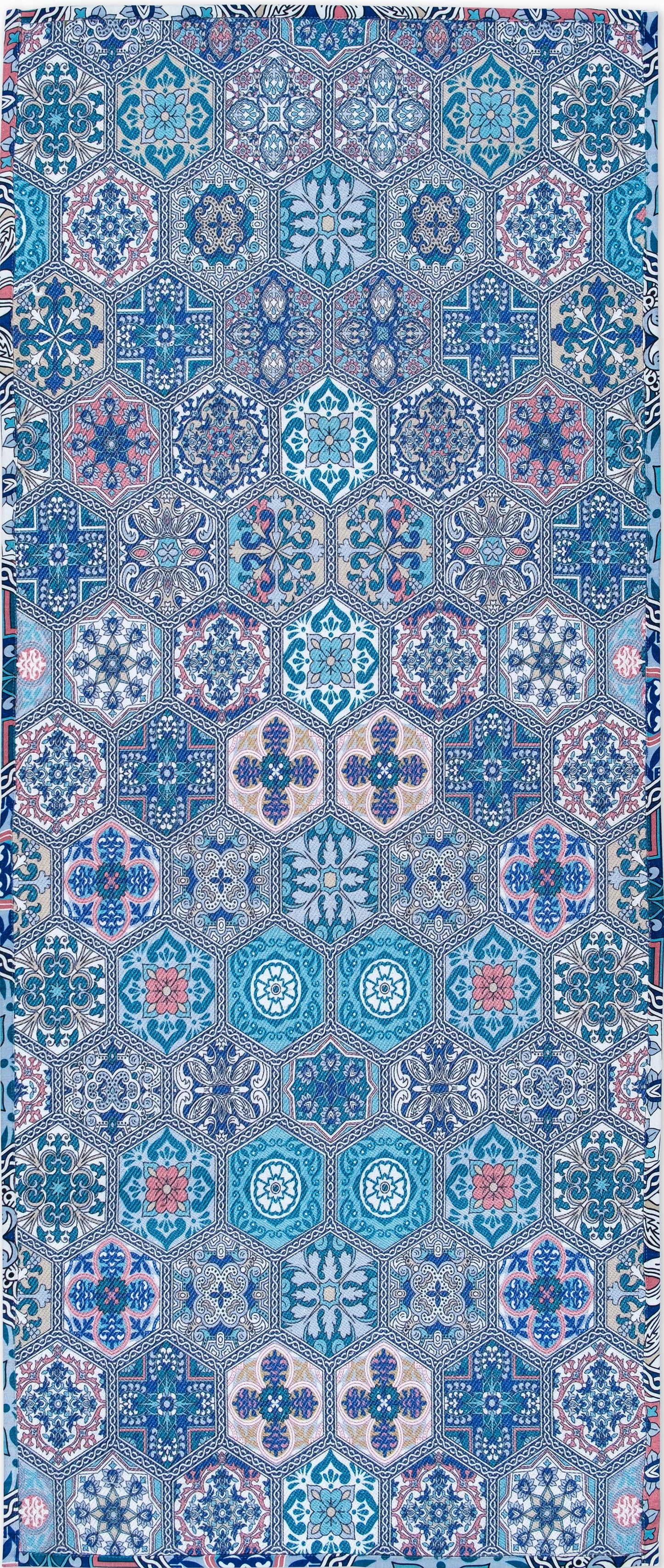 Digitally Printed Rug - Airforce Blue Hexa