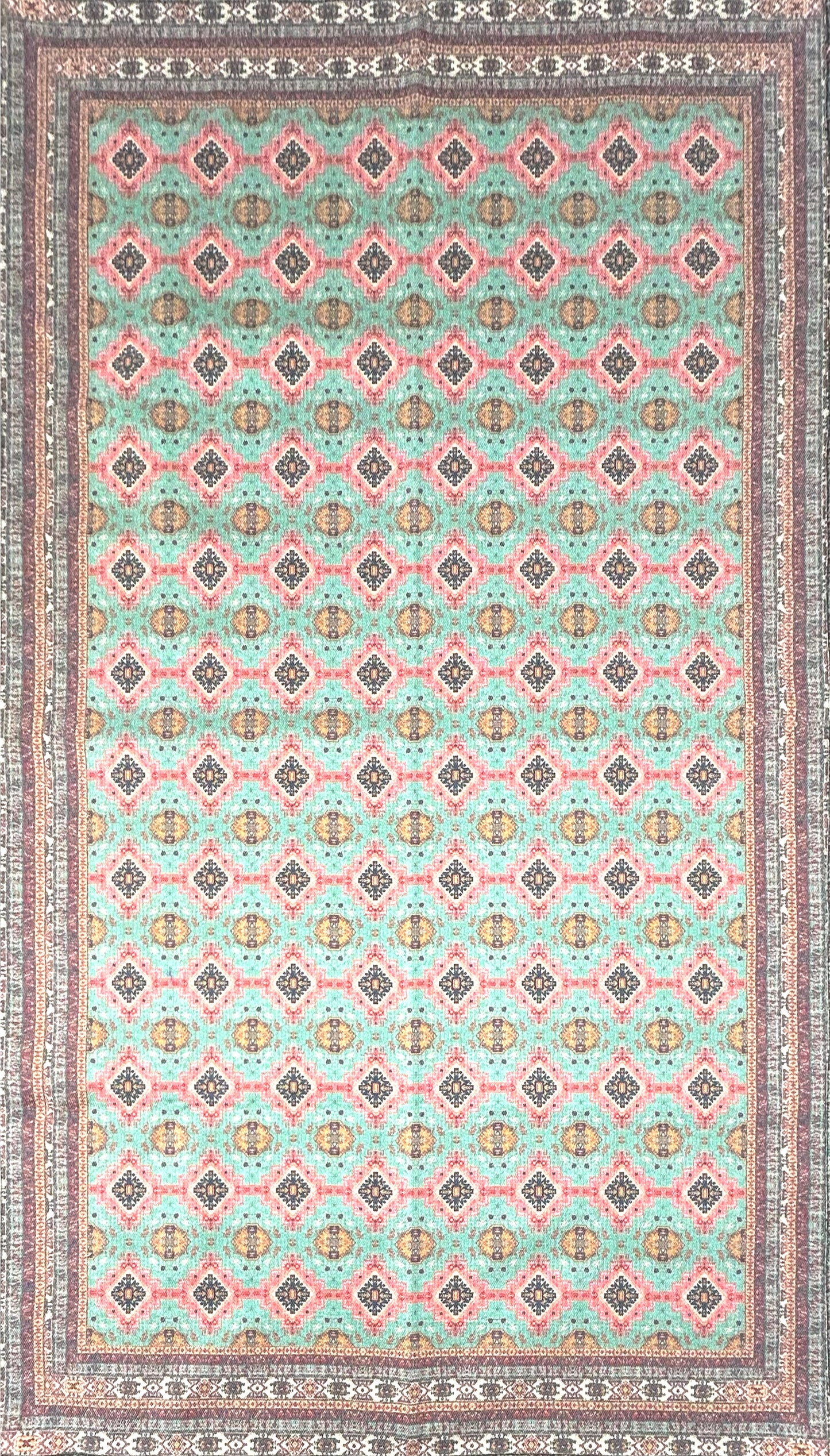 Digitally Printed Rug - Green Kantha