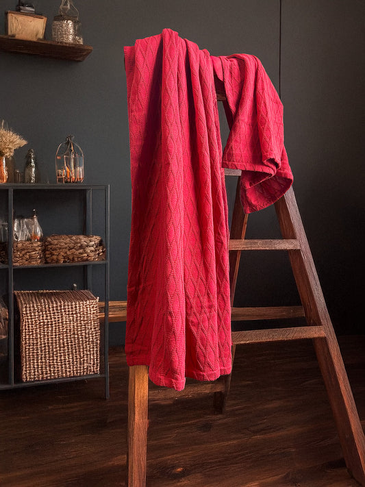 Twin Blanket - Throw - 100% Cotton - Diamond Dobby - Red