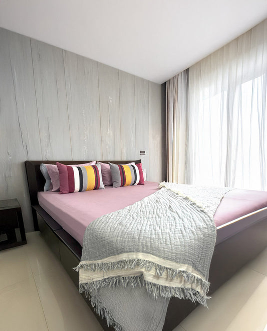 King Fitted TC 300 100% Cotton Sateen Solid Mauve Bedsheet Set