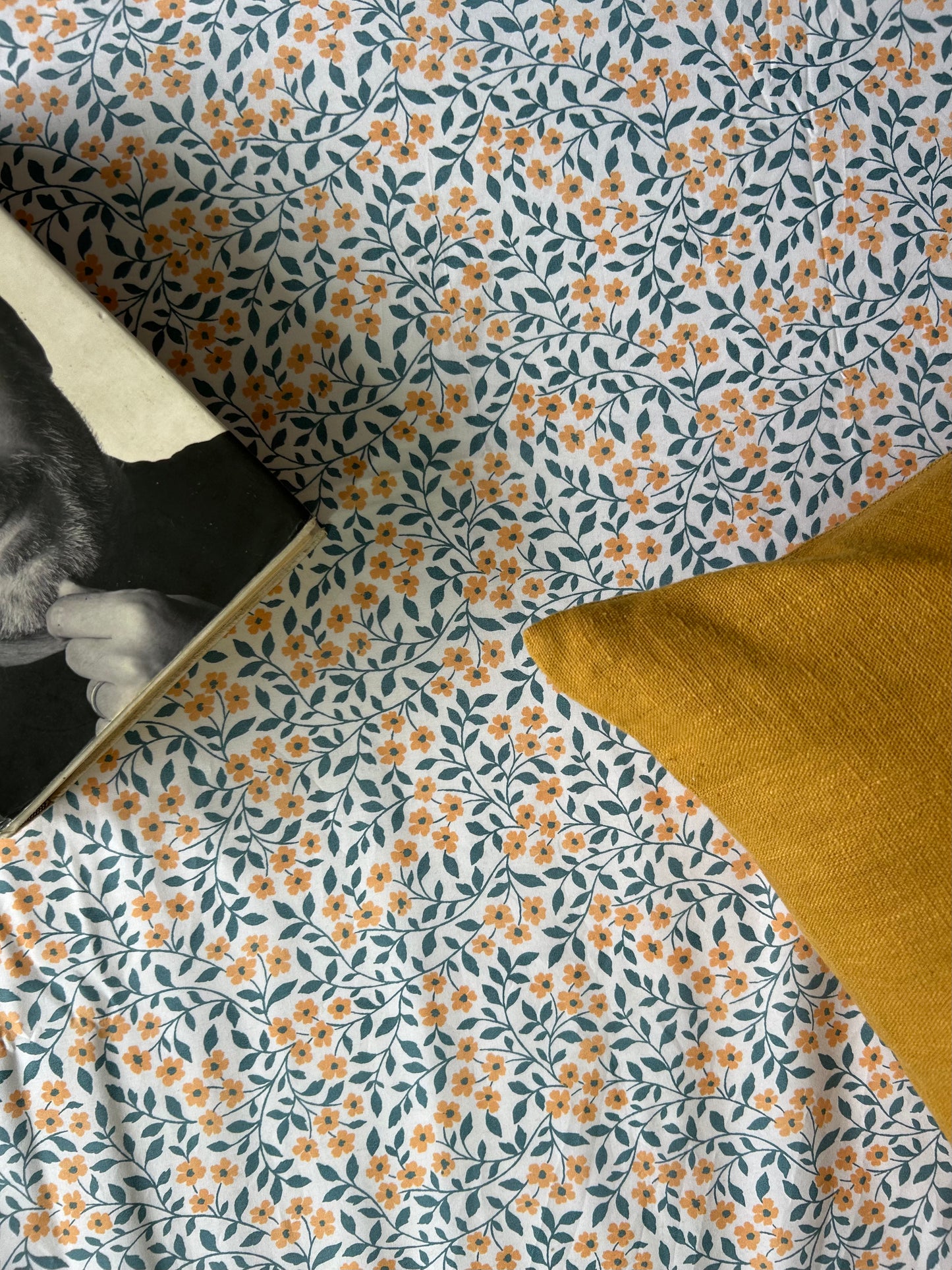 King Flat 300 Thread Count Pure Cotton Mustard Floral Print Bed Sheet Set