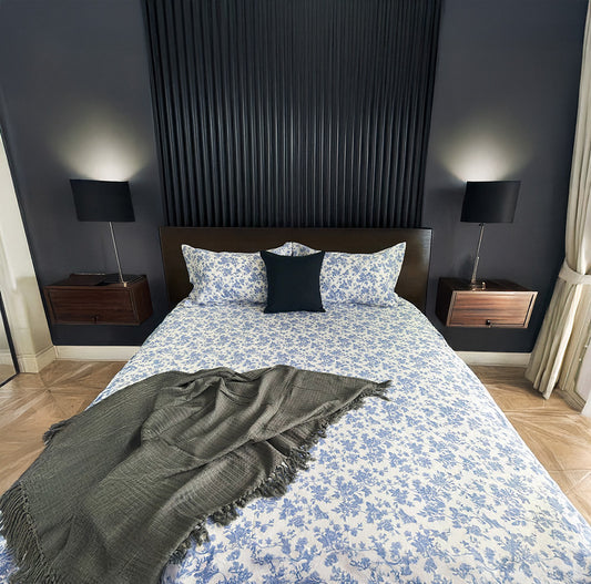 King Flat 300 Thread Count 100% Cotton Sateen French Blue Bed Sheet Set