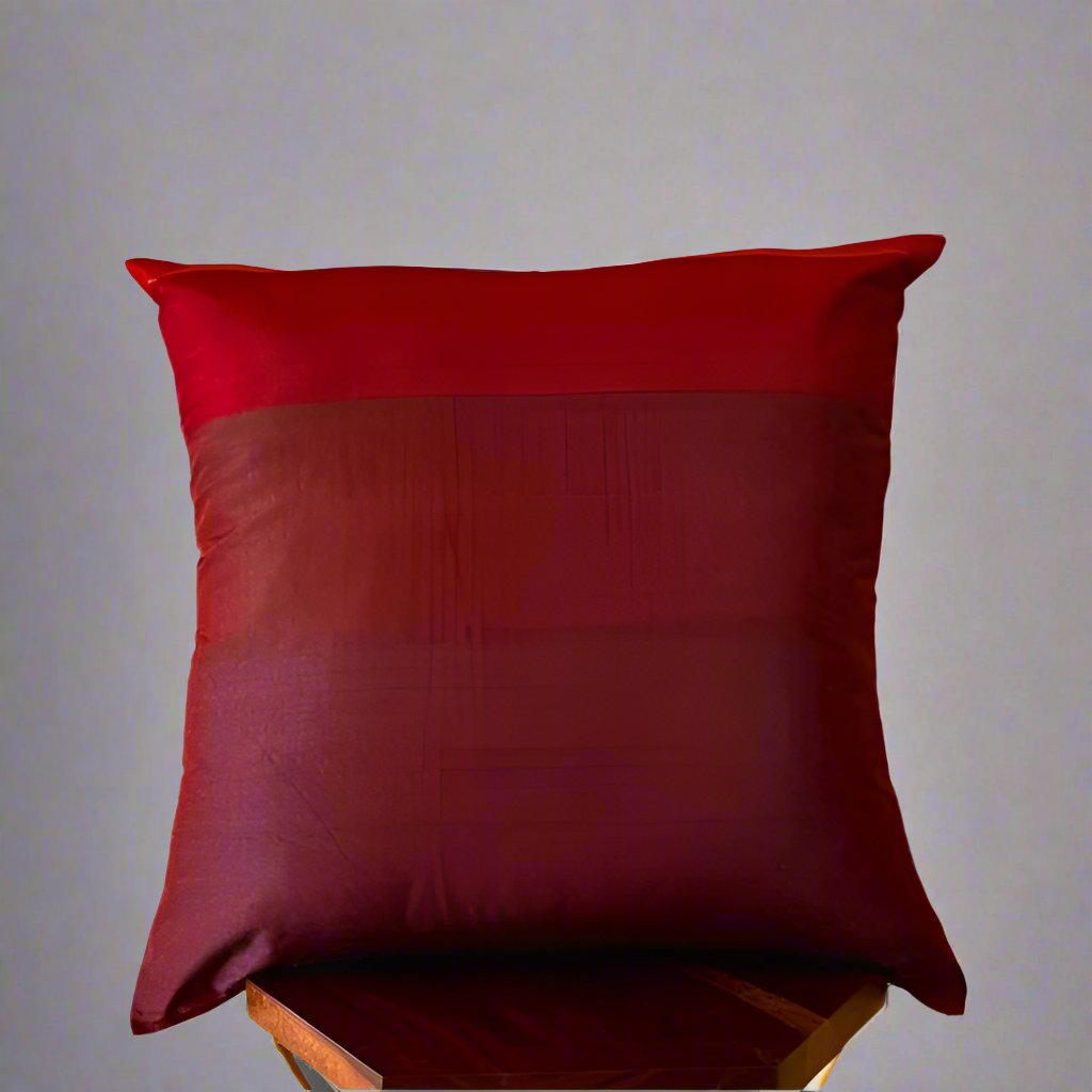 Pure Silk Yarn Dyed Wine-Red Cushion Cover - 20" x 20"