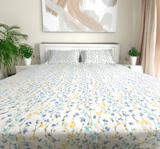 King Flat 300 Thread Count 100% Cotton Sateen Wildflower Print Bed Sheet Set