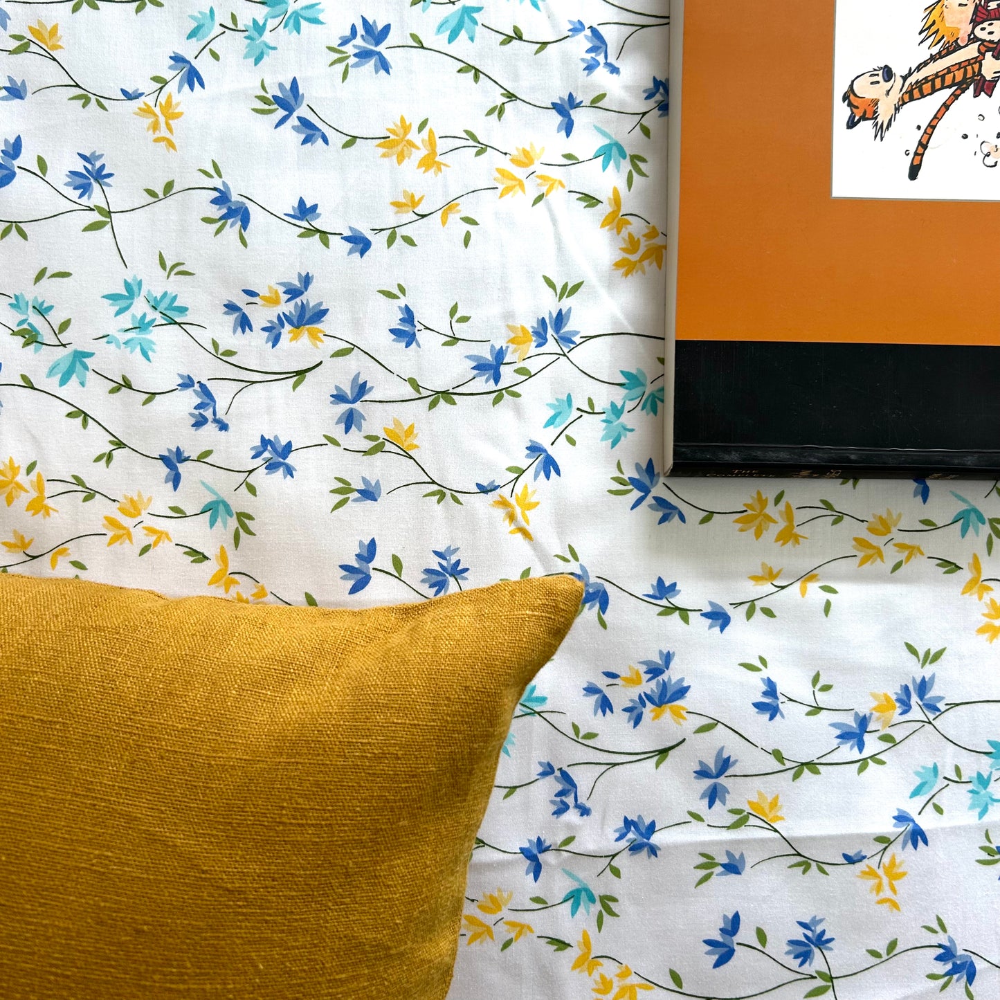 King Flat 300 Thread Count 100% Cotton Sateen Wildflower Print Bed Sheet Set