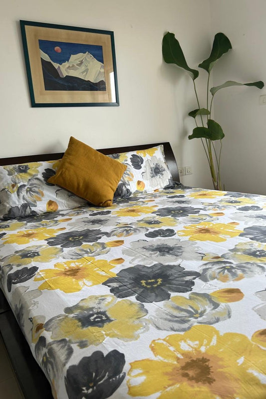100% Cotton Autumn Floral Print Bed Sheet Set
