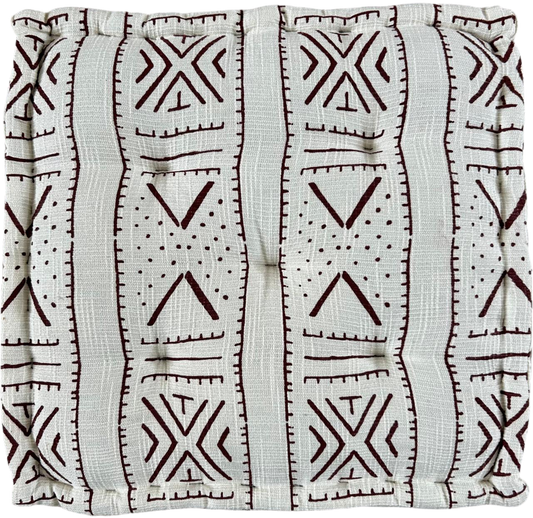 Floor Cushion - Brown Mud Cloth Print - 20" X 20" X 4"