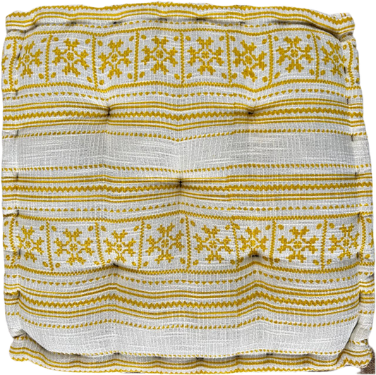 Floor Cushion - Mustard Tribal Print - 20" X 20" X 4"