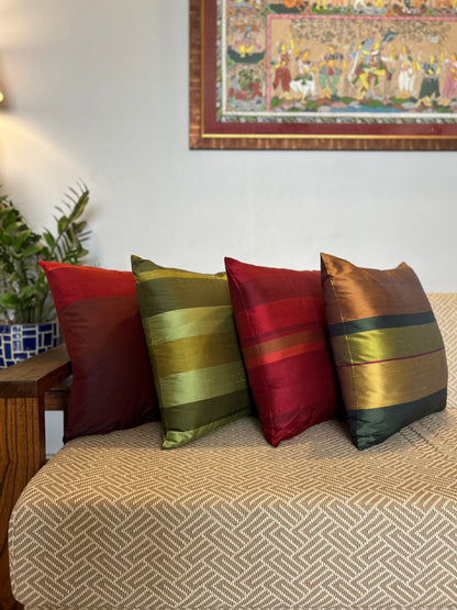 Pure Silk Yarn Dyed Multi-Wine Cushion Cover - 20" x 20"