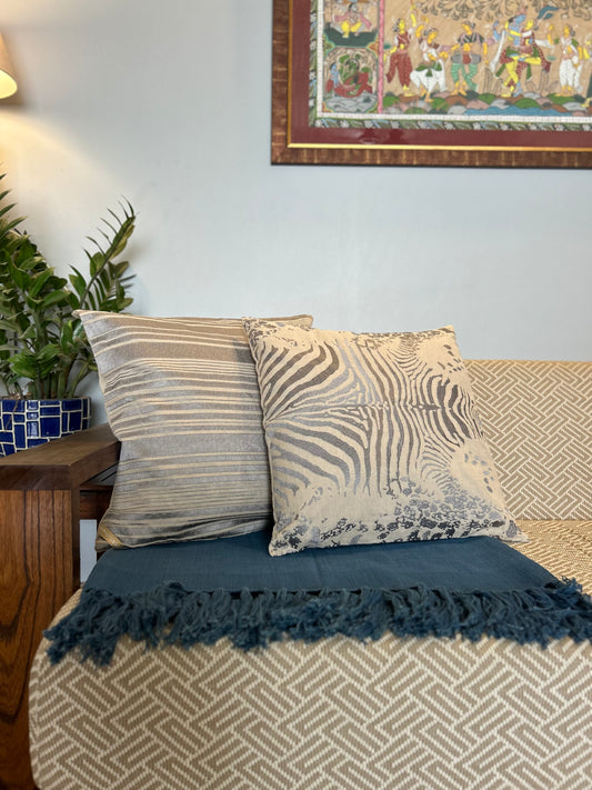 Grey Bands Embroidery Cushion Cover - 22" x 22"