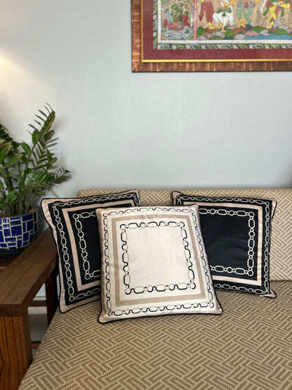 Ecru Printed Polyester Satin Cushion Cover - 16" x 16"