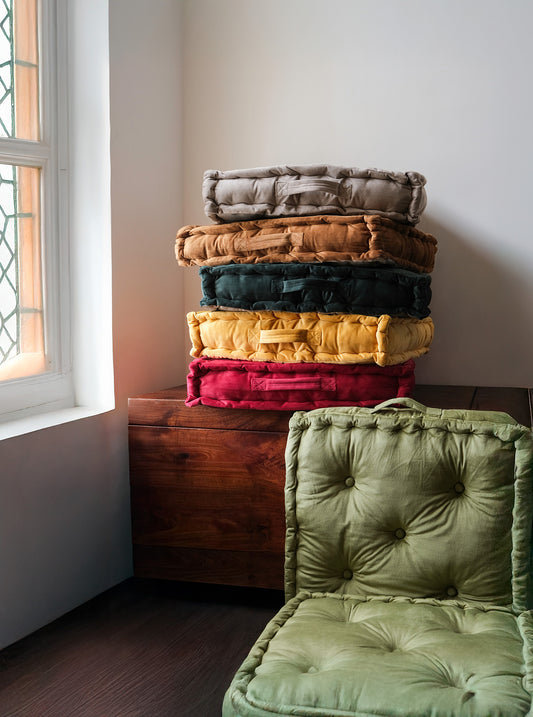 Floor Cushion - Mustard Velvet - 20" X 20" X 4"