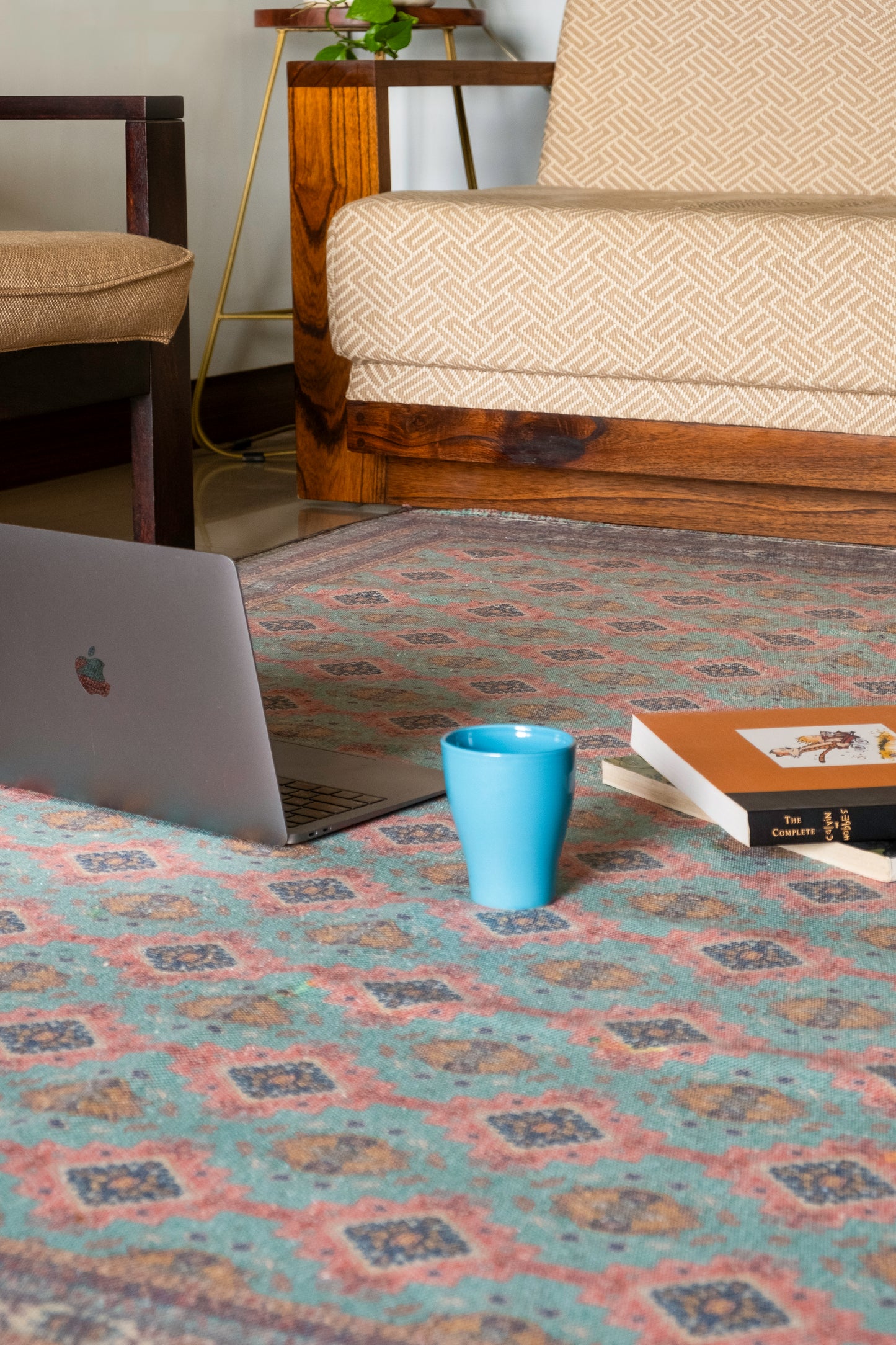 Digitally Printed Rug - Green Kantha