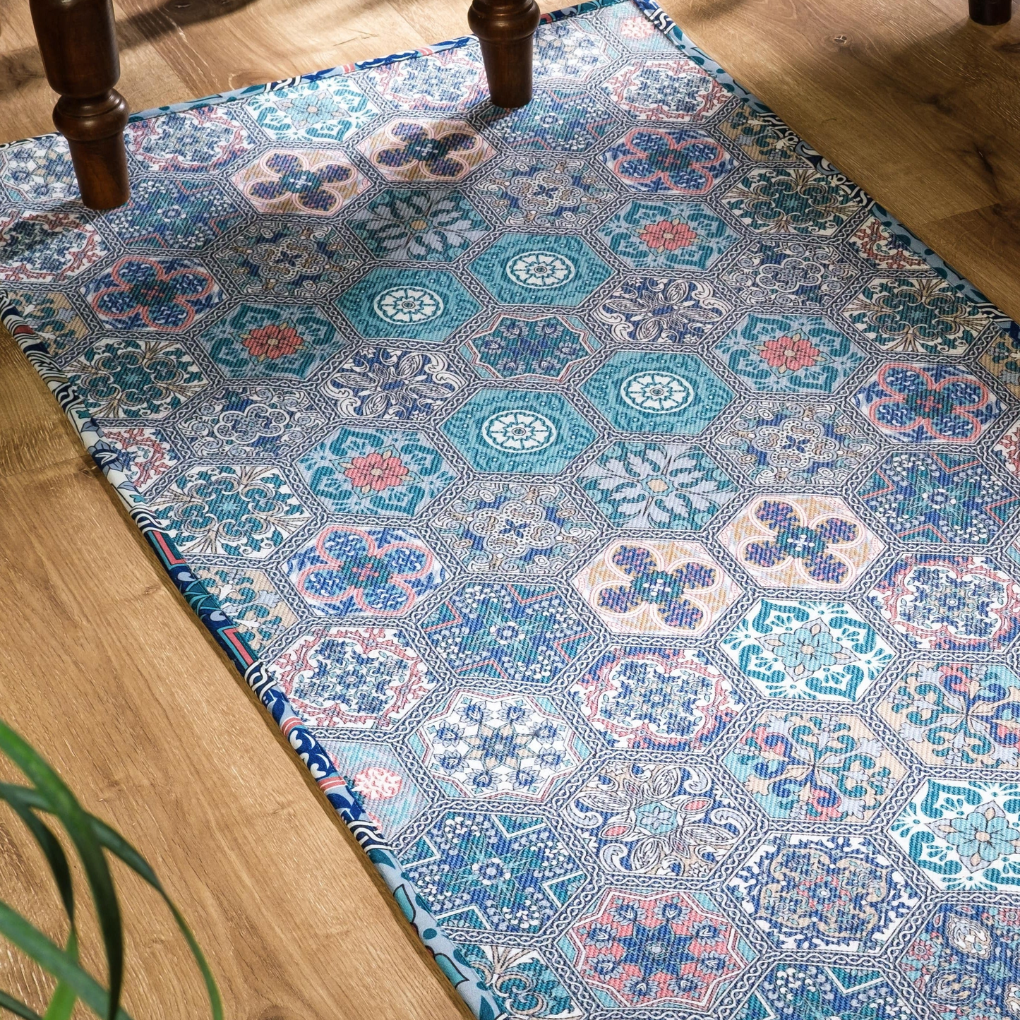 Digitally Printed Rug - Airforce Blue Hexa