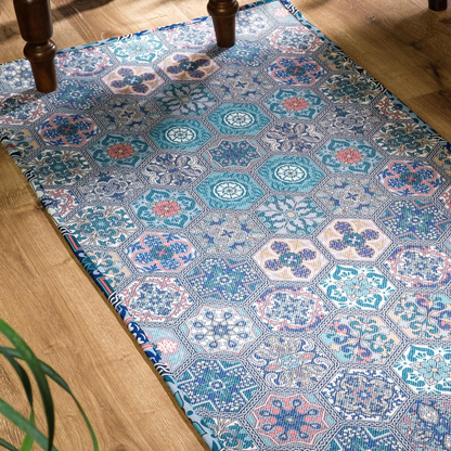 Digitally Printed Rug - Airforce Blue Hexa