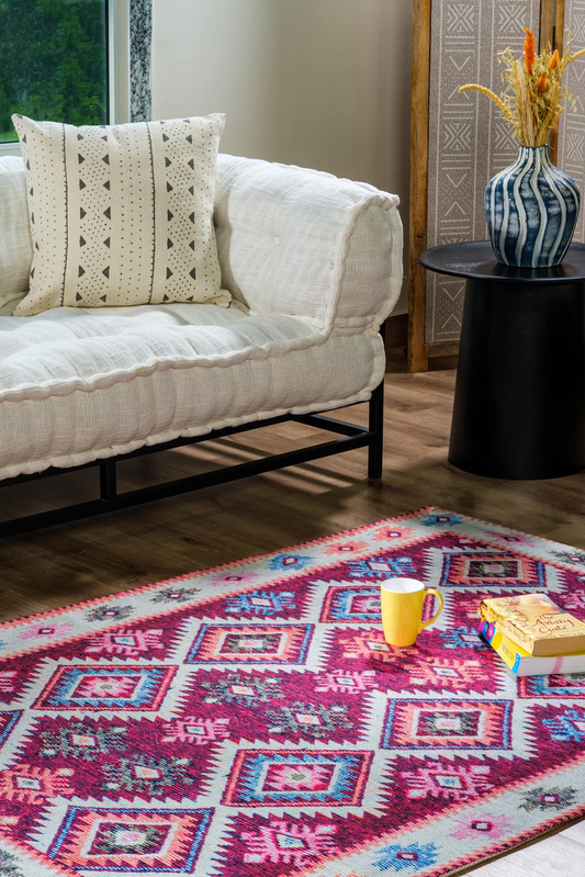 Digitally Printed Rug - Multi-Maroon Ikat