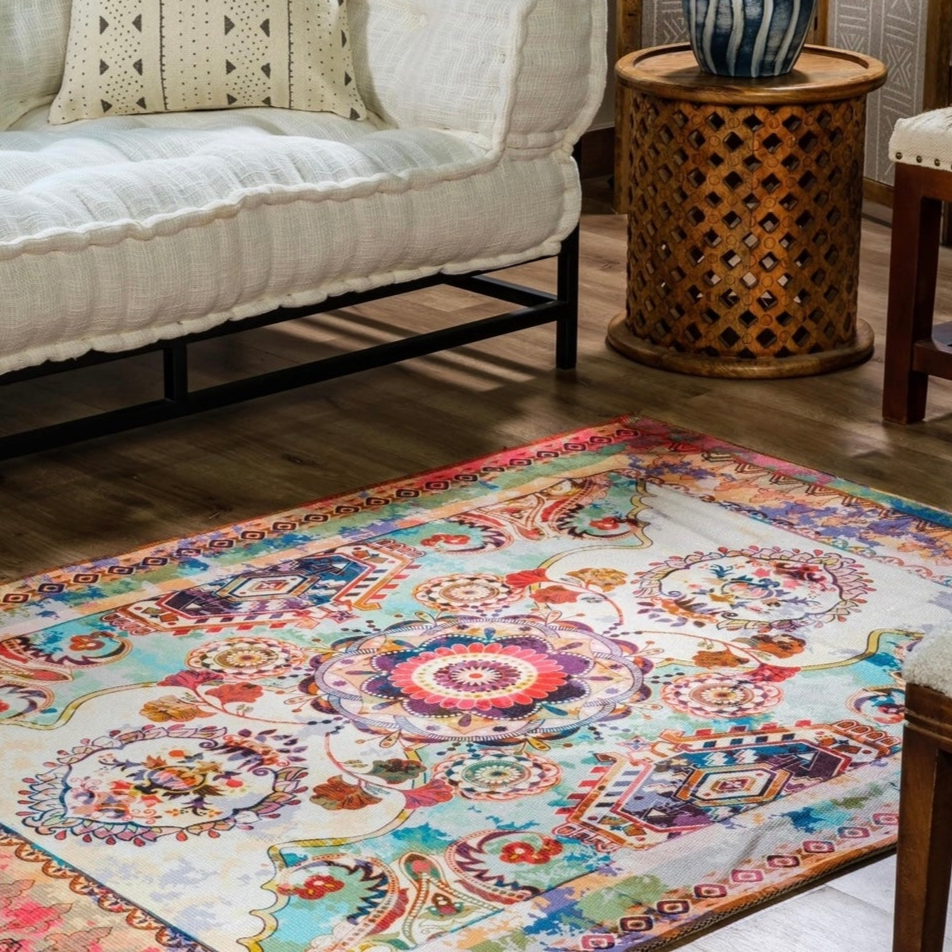 Digitally Printed Rug - Multi Rainbow