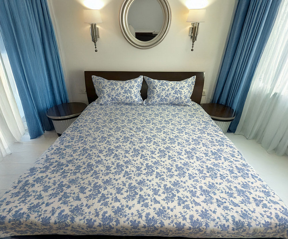 King Flat 300 Thread Count 100% Cotton Sateen French Blue Bed Sheet Set