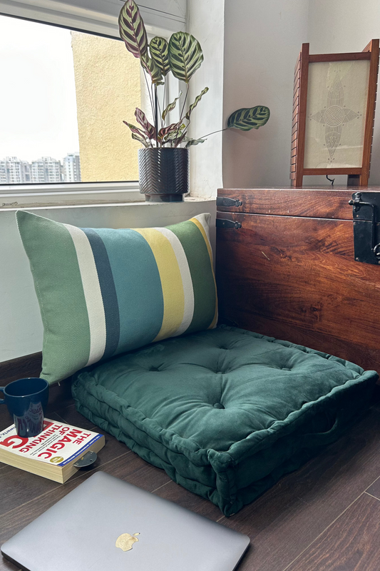 Floor Cushion - Bottle-Green Velvet - 20" X 20" X 4"