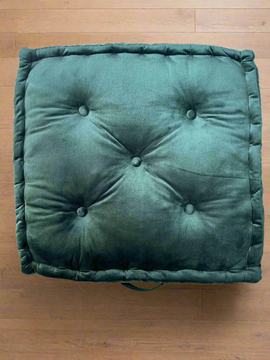 Floor Cushion - Bottle-Green Velvet - 20" X 20" X 4"_1