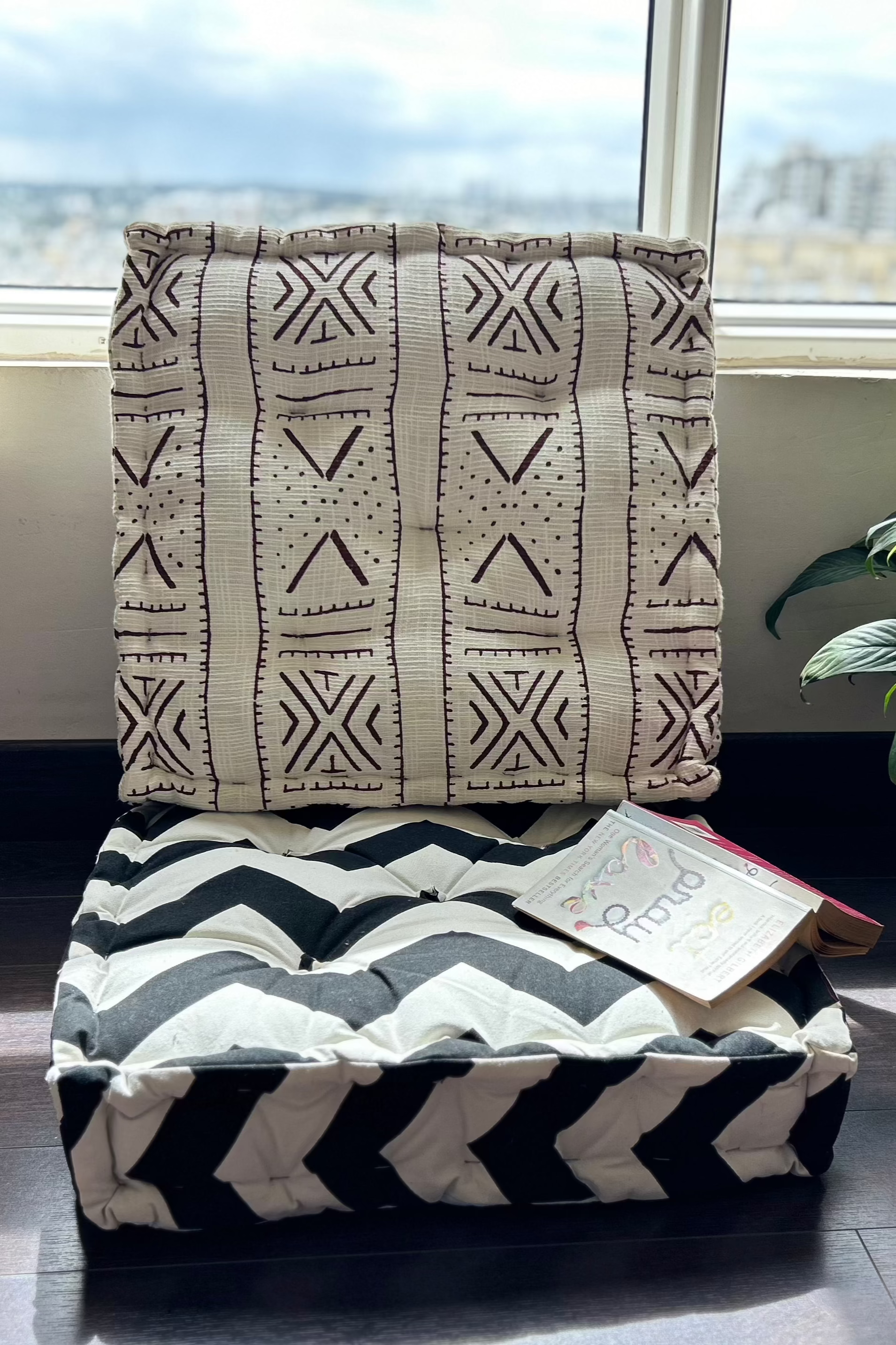 Floor Cushion - Brown Mud Cloth Print - 20" X 20" X 4"