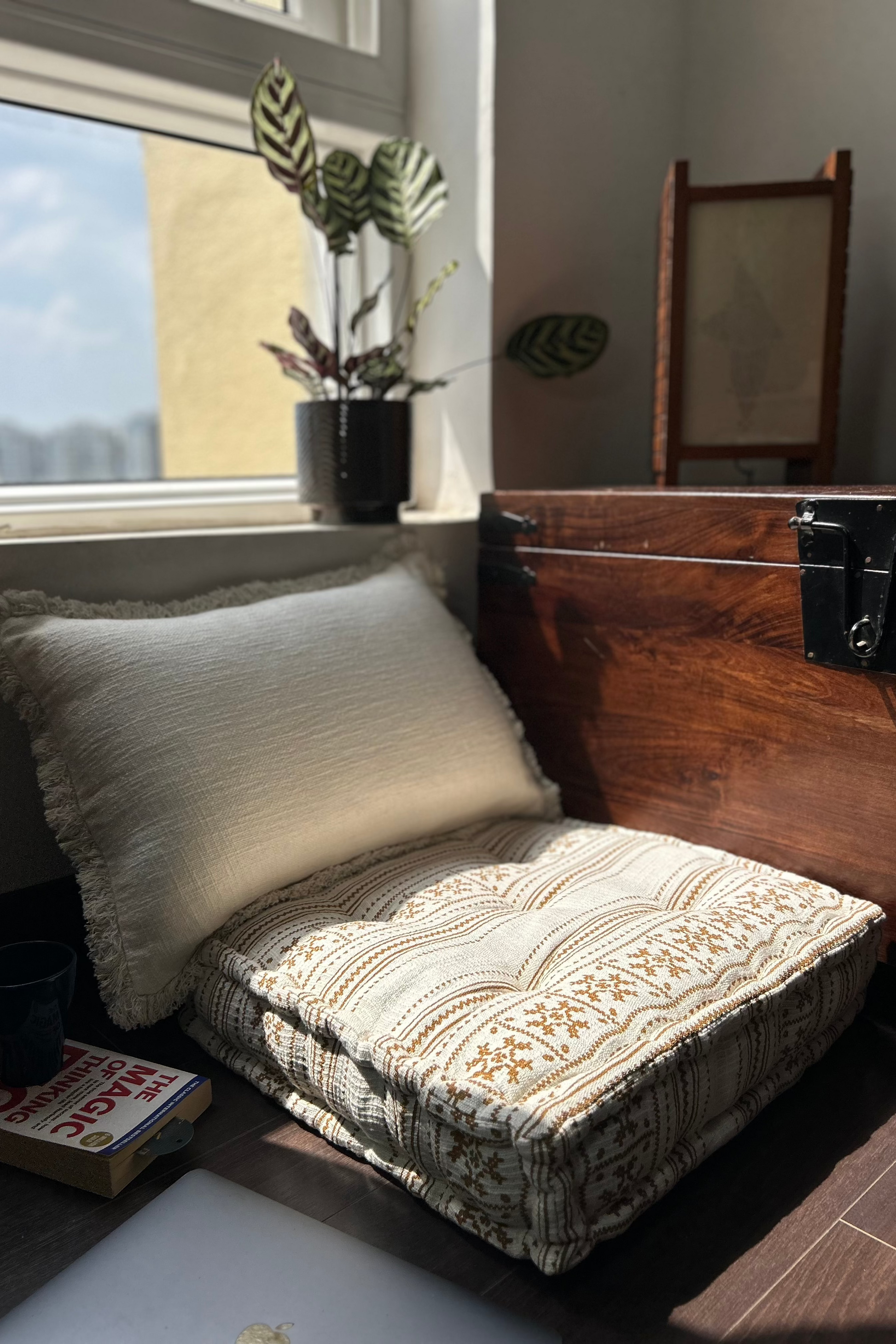 Floor Cushion - Brown Tribal Print - 20" X 20" X 4"