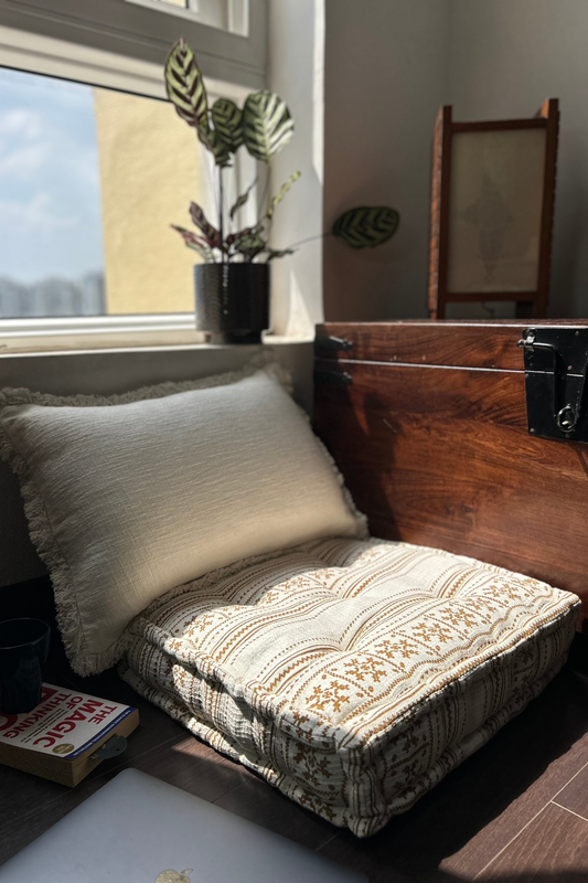 Floor Cushion - Brown Tribal Print - 20" X 20" X 4"