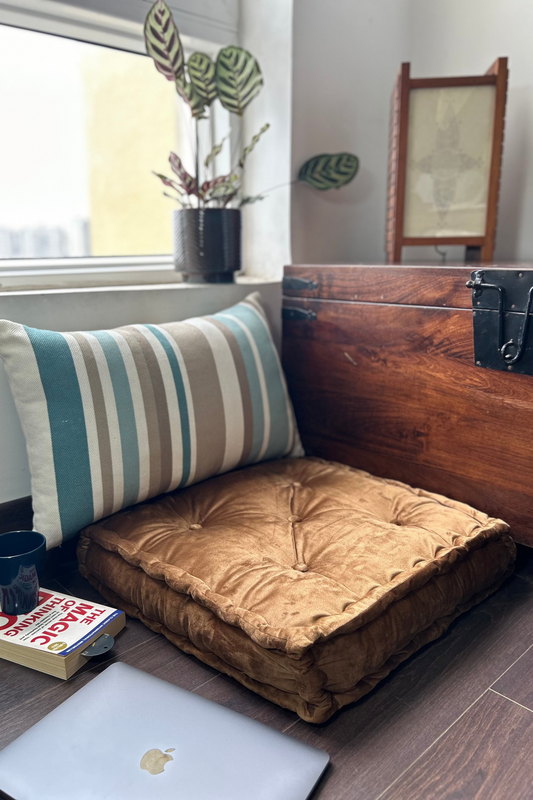 Floor Cushion - Camel Velvet - 20" X 20" X 4"
