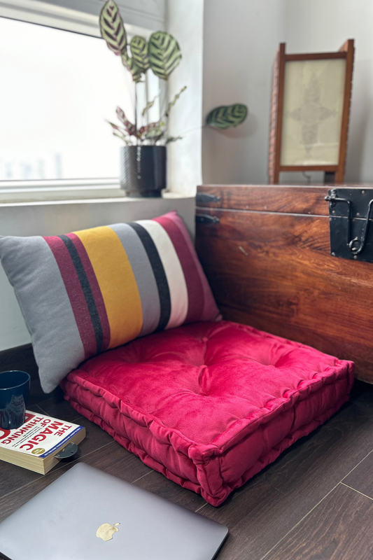 Floor Cushion - Fuchsia Velvet - 20" X 20" X 4"