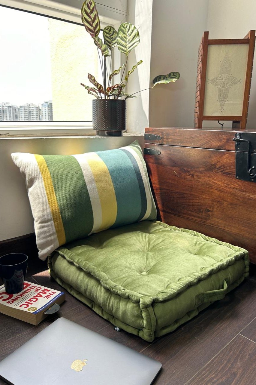 Floor Cushion - Lime-Green Velvet - 20" X 20" X 4"