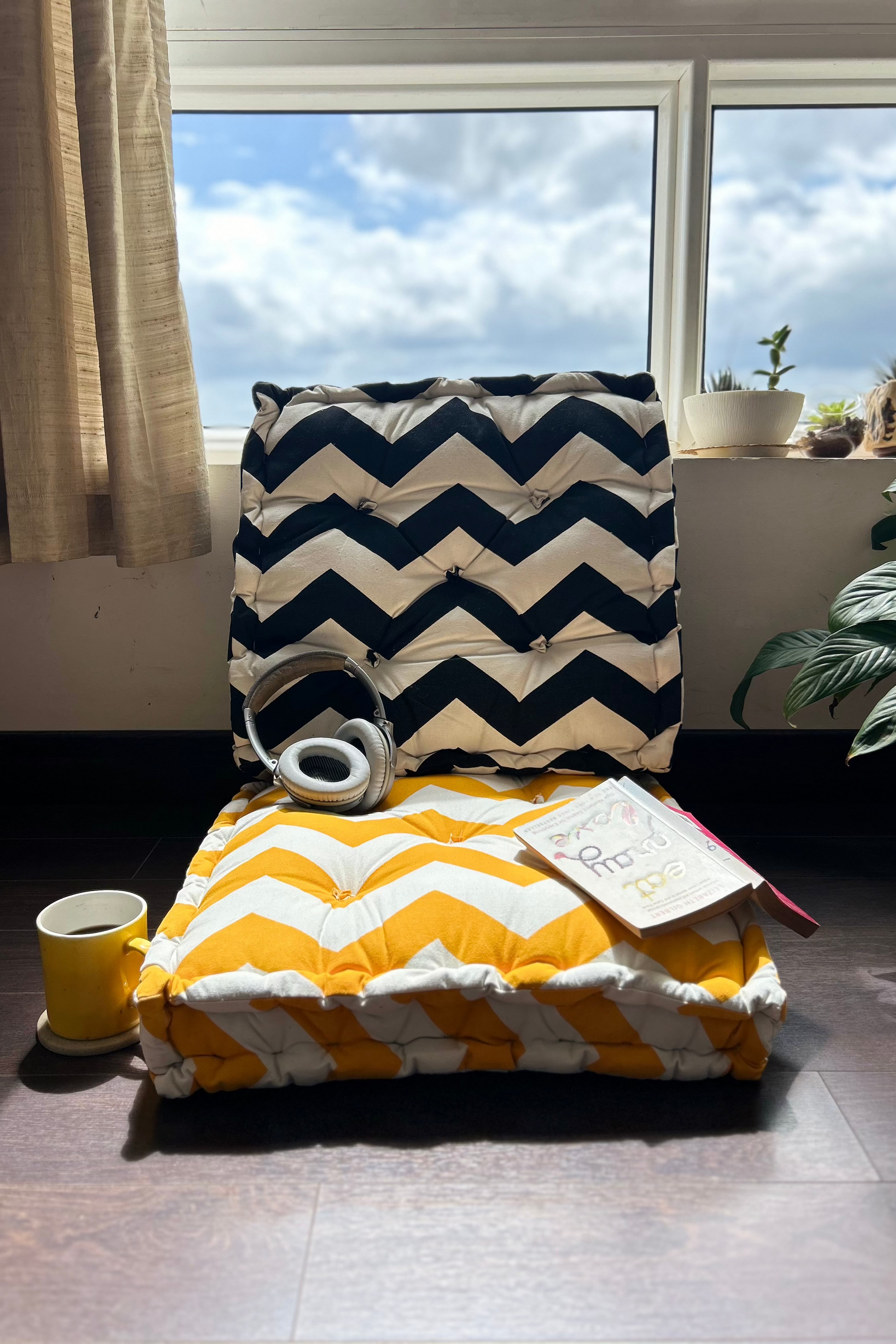 Floor Cushion - Mustard Chevron - 20" X 20" X 4"