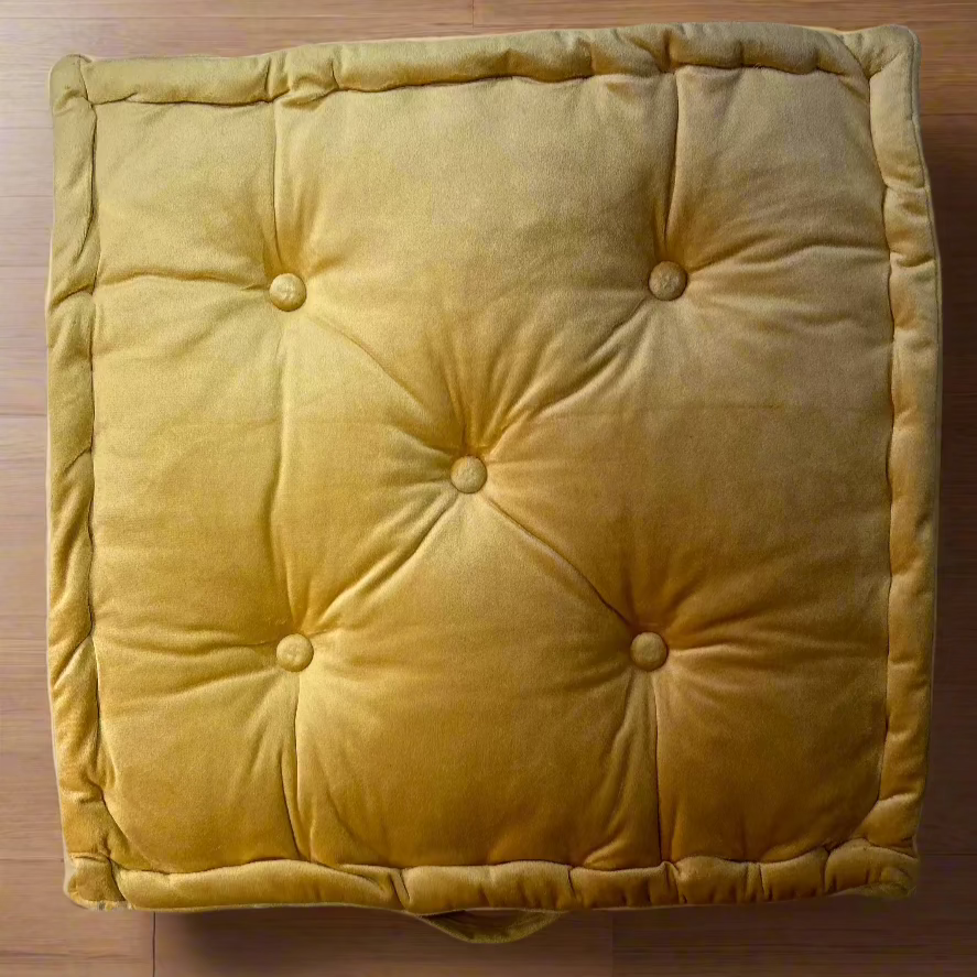 Floor Cushion - Mustard Velvet - 20" X 20" X 4"_1