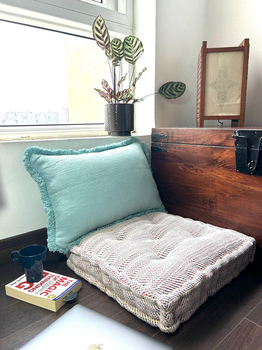 Solid Frayed-Edge Powder Blue Lumbar / Throw Pillow - 16" x 24"