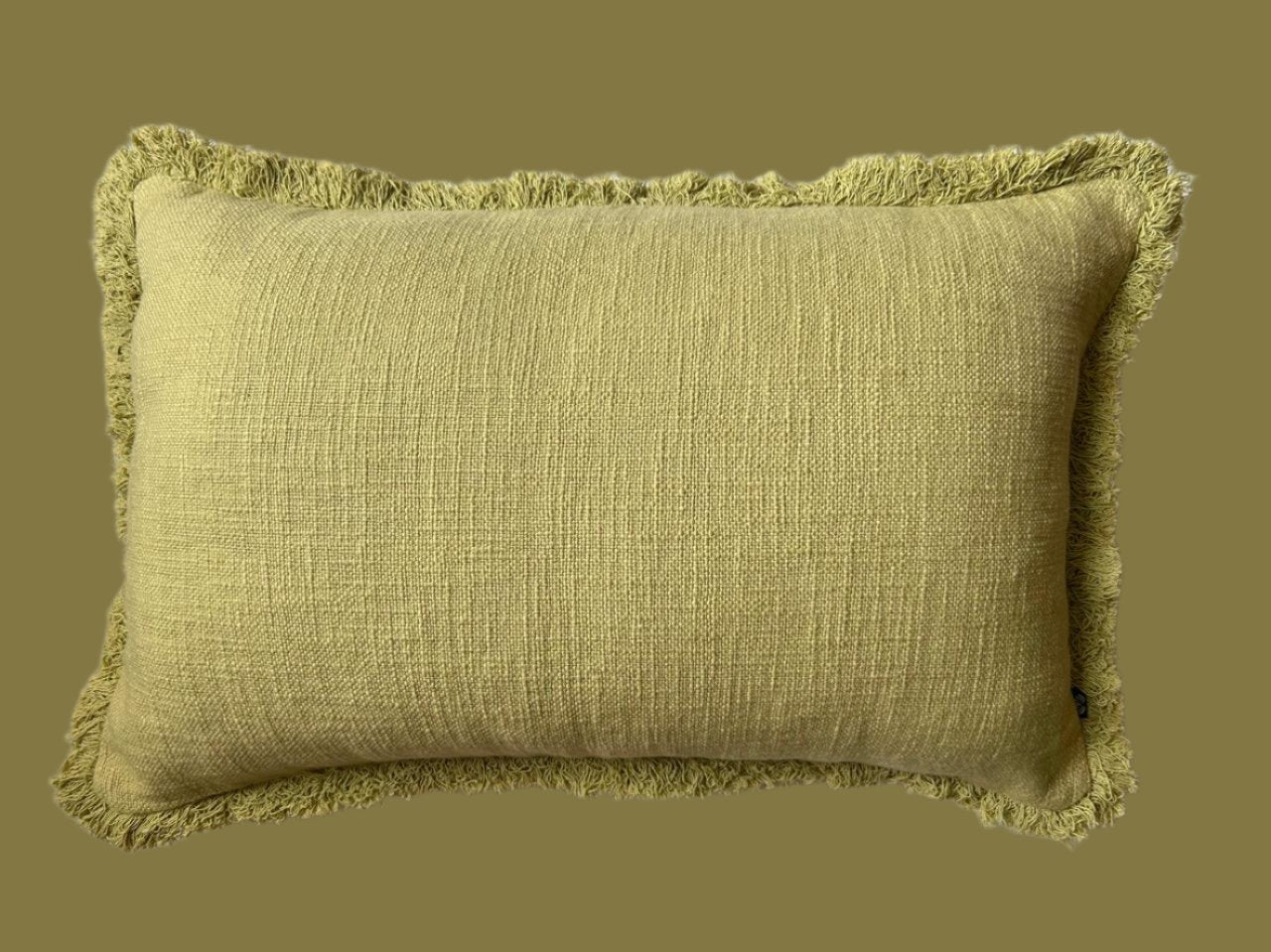 Solid Frayed-Edge Lt-Green Lumbar / Throw Pillow - 16" x 24"