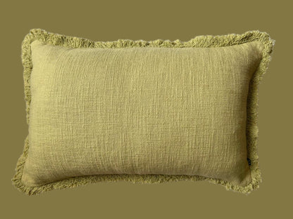 Solid Frayed-Edge Lt-Green Lumbar / Throw Pillow - 16" x 24"