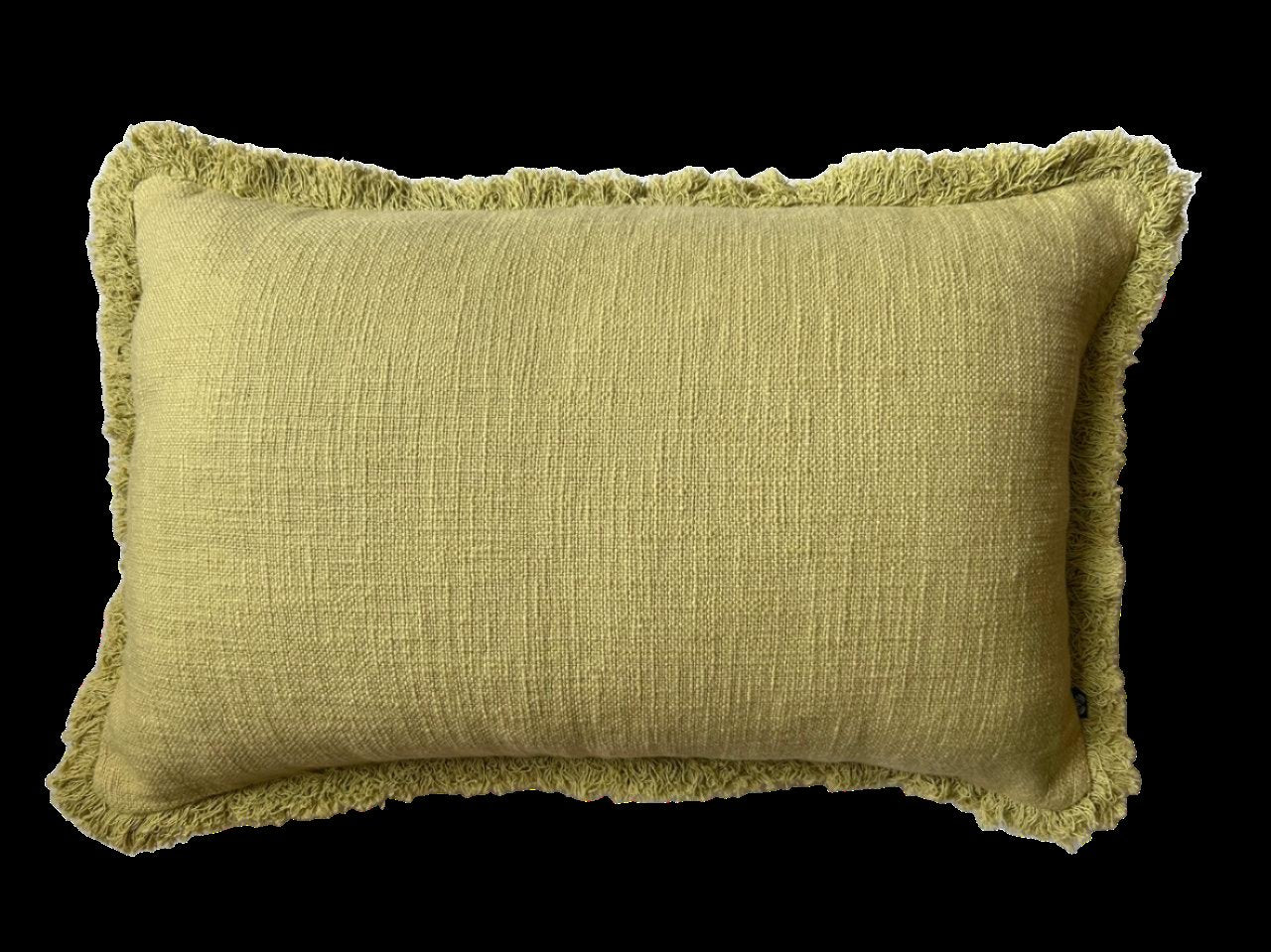 Solid Frayed-Edge Lt-Green Lumbar / Throw Pillow - 16" x 24"