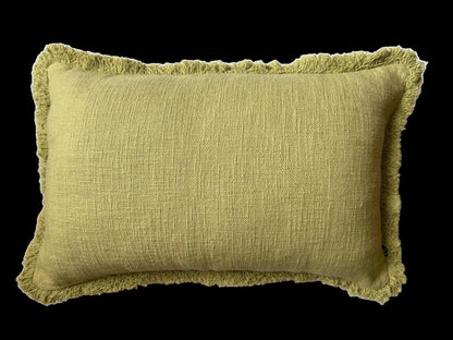 Solid Frayed-Edge Lt-Green Lumbar / Throw Pillow - 16" x 24"