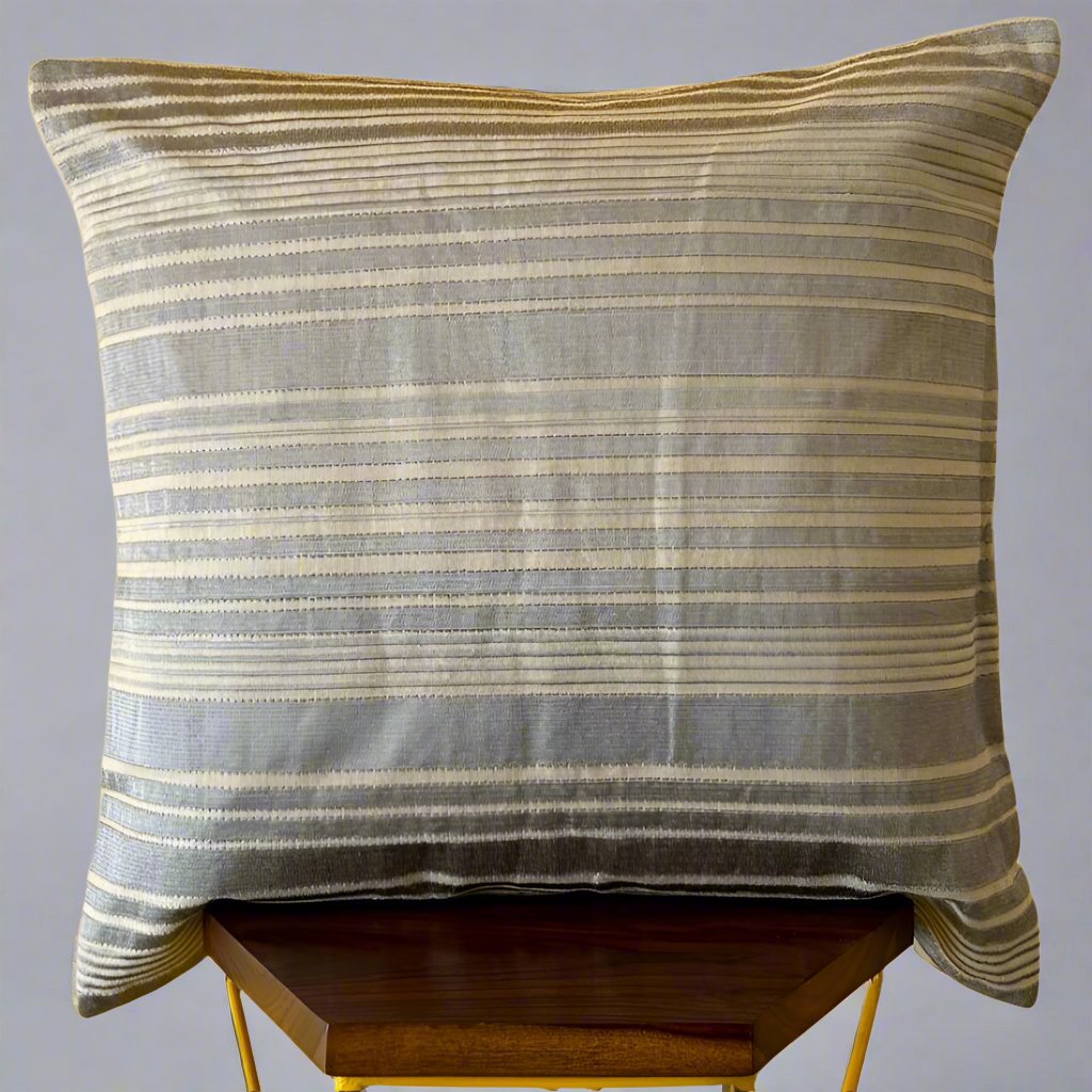 Grey Bands Embroidery Cushion Cover - 22" x 22"