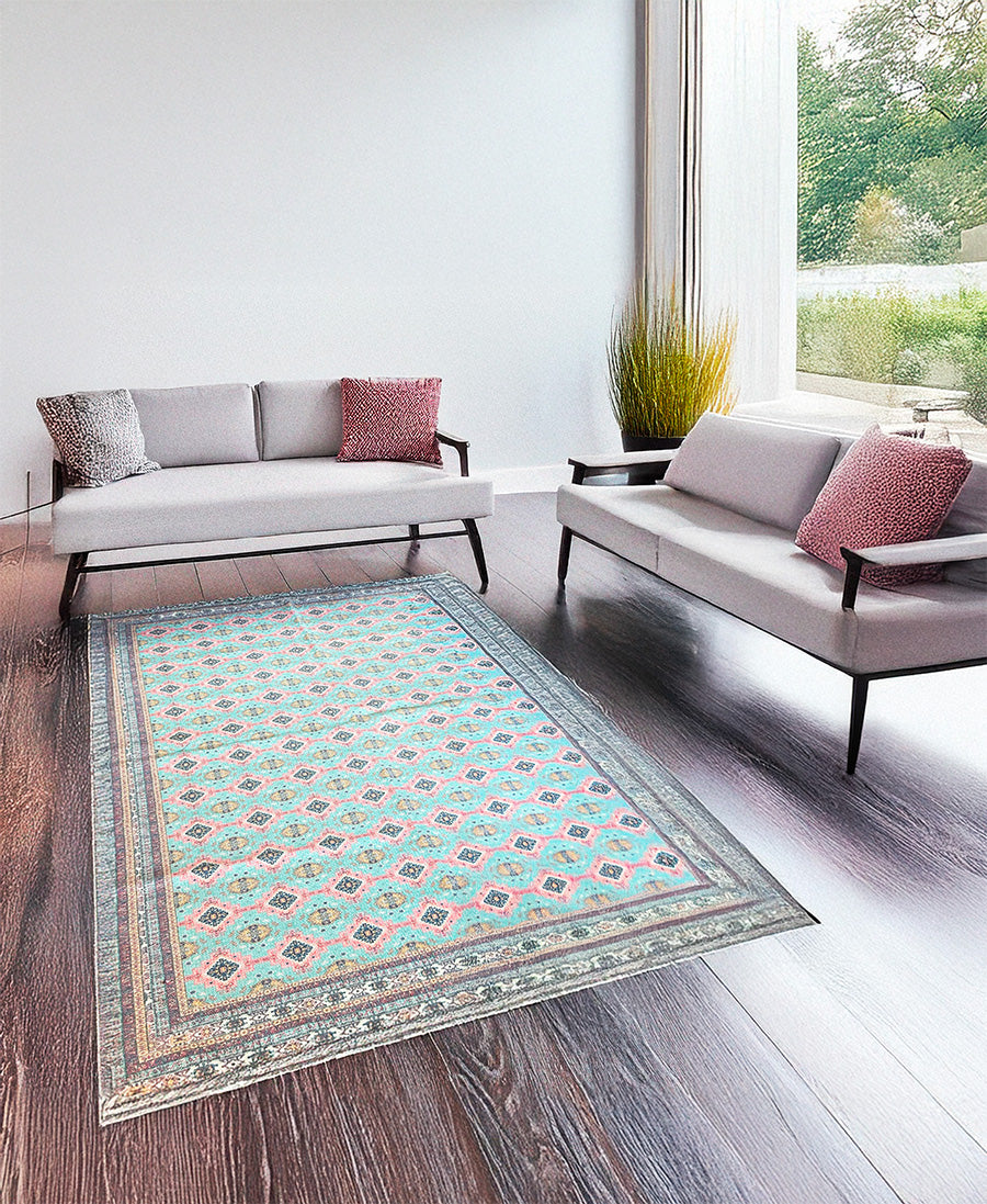 Digitally Printed Rug - Green Kantha
