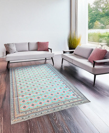 Digitally Printed Rug - Green Kantha